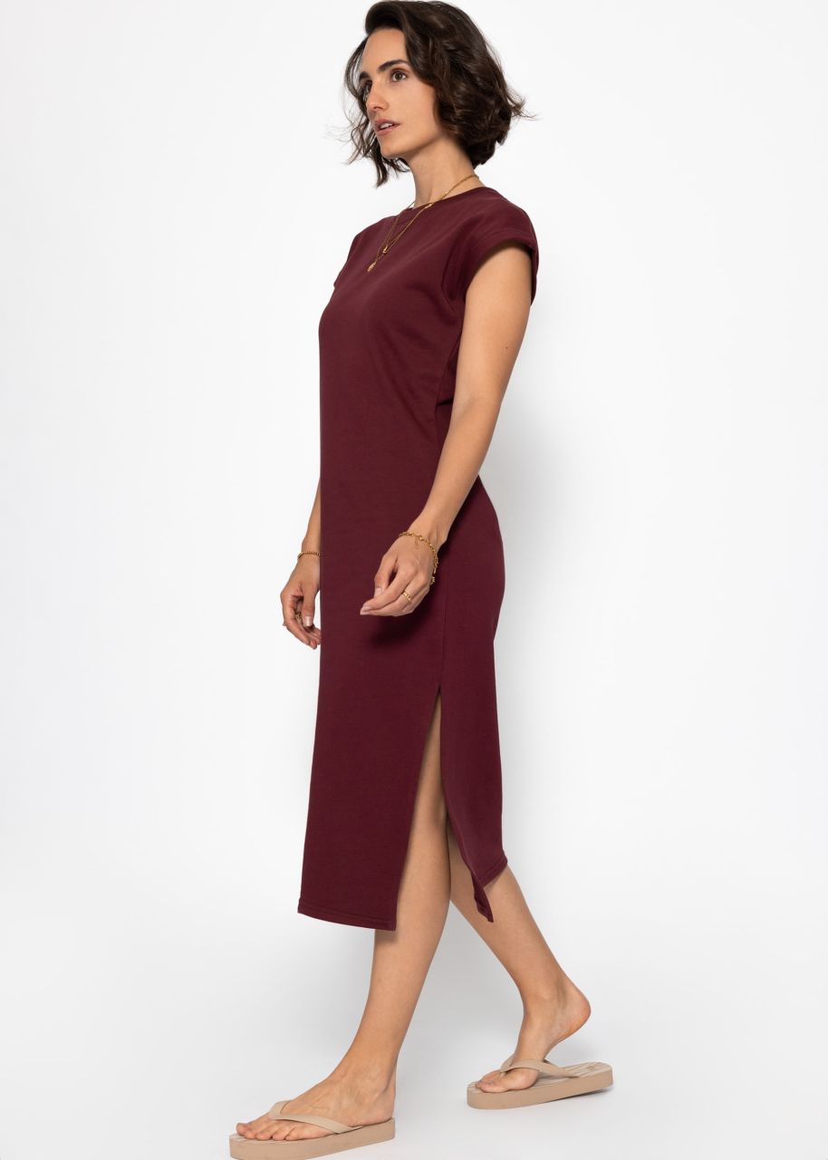 Long sweat dress with slit - burgundy