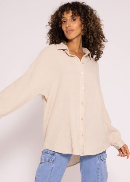 Muslin blouse with rounded hem, beige