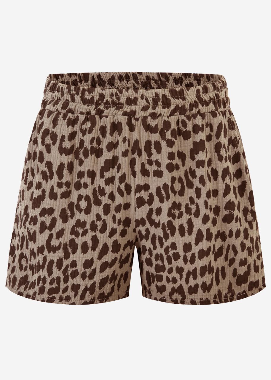 Muslin shorts with leo print - taupe