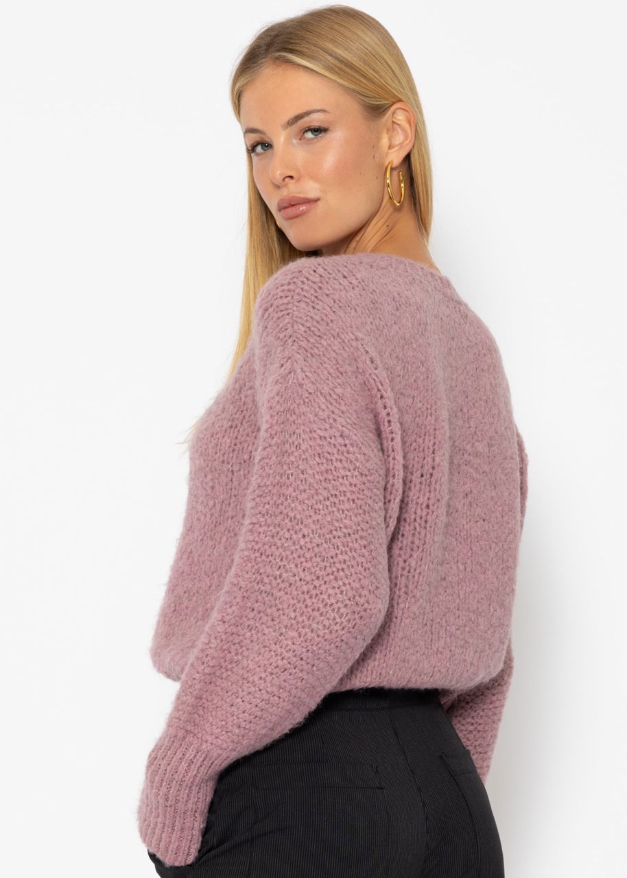 Oversized jumper with contrasting knitted pattern dusky pink