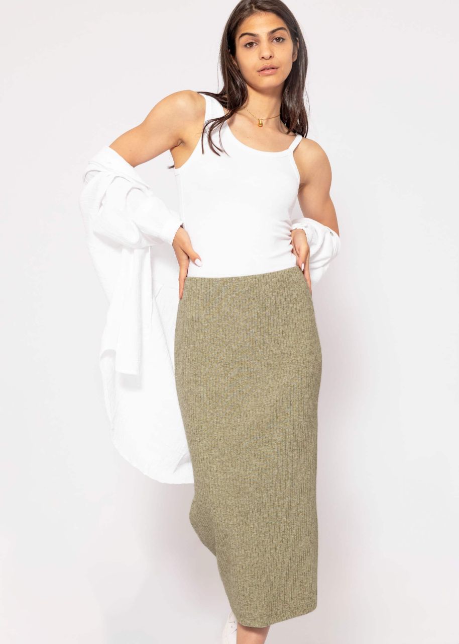 Midi length ribbed skirt - khaki