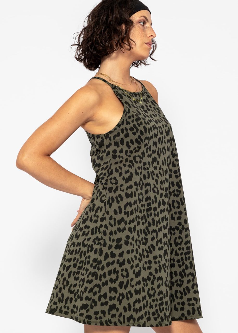 Jersey dress with leo print - khaki