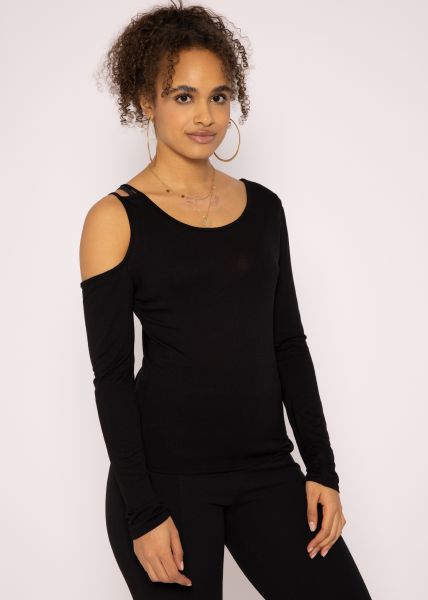 Long sleeve shirt with cut-out, black