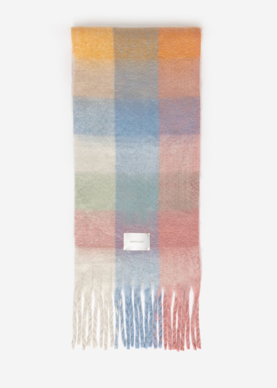 Checked fluffy scarf - pink-blue-green