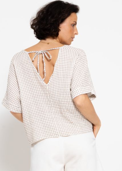 Muslin shirt with Vichy print - taupe-white