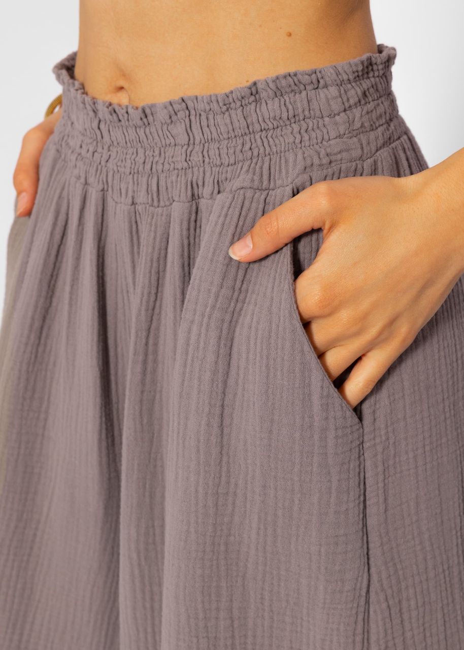 Muslin pants with wide leg - taupe