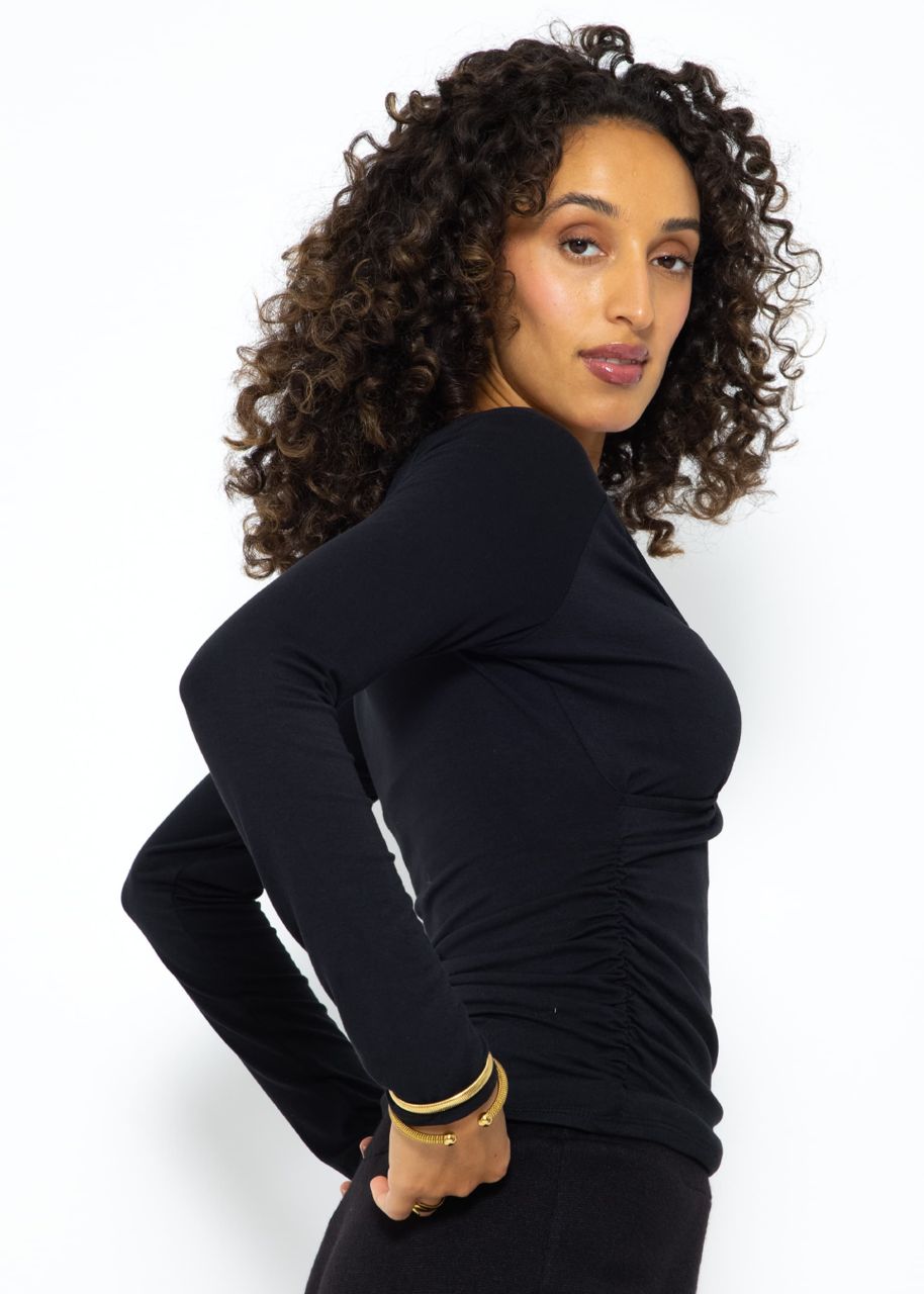 Long sleeve shirt with wrap look - black