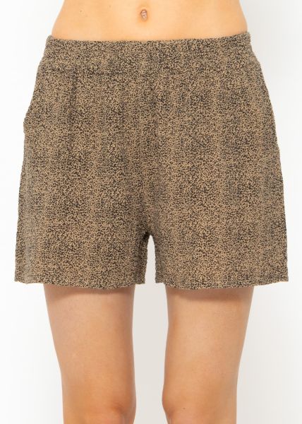 Muslin shorts with leo print, beige