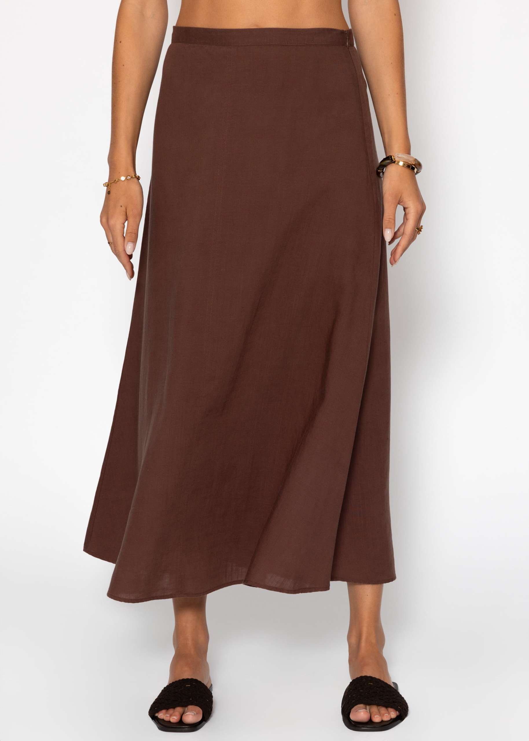 Flared linen skirt - brown
