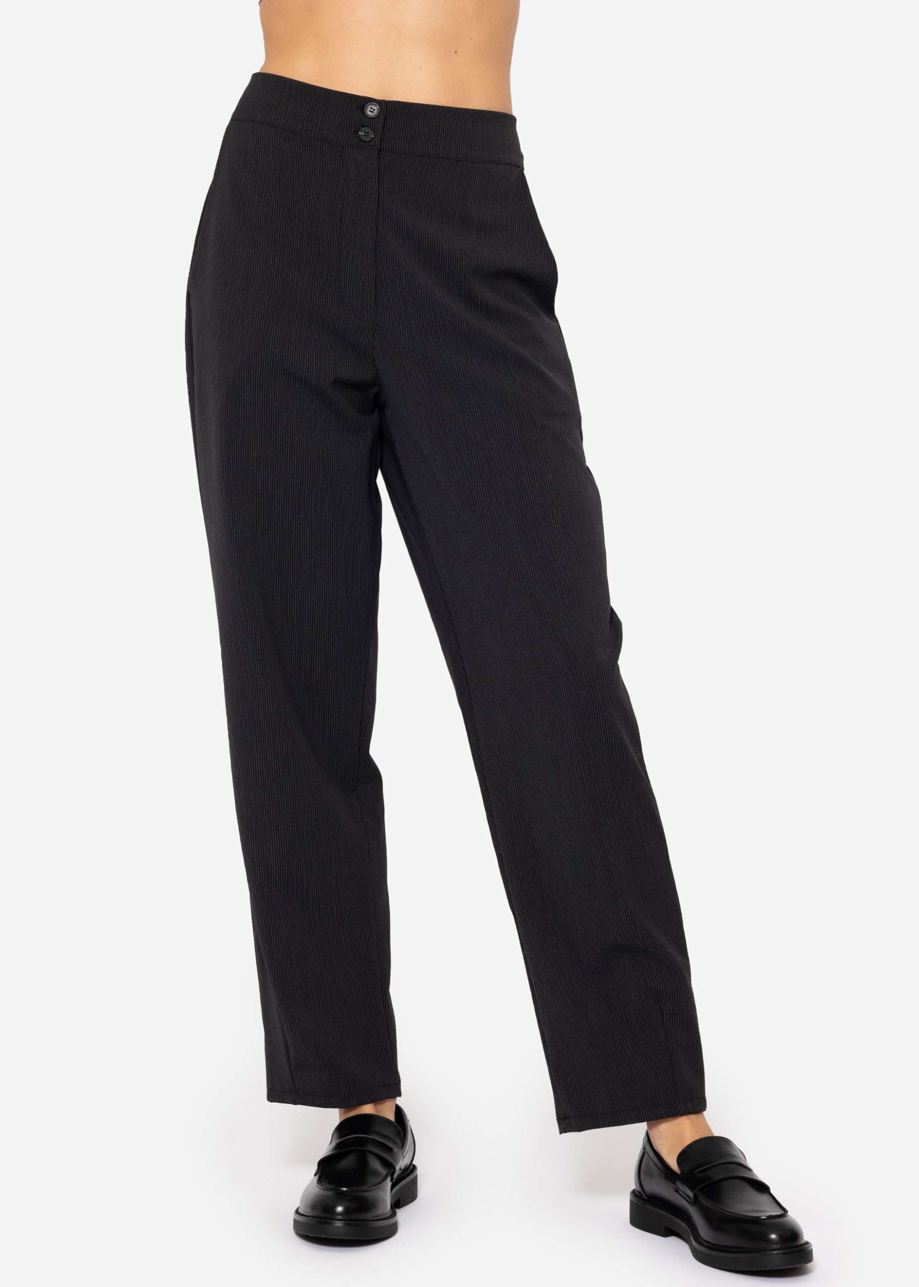 Trousers with fine pinstripes - black