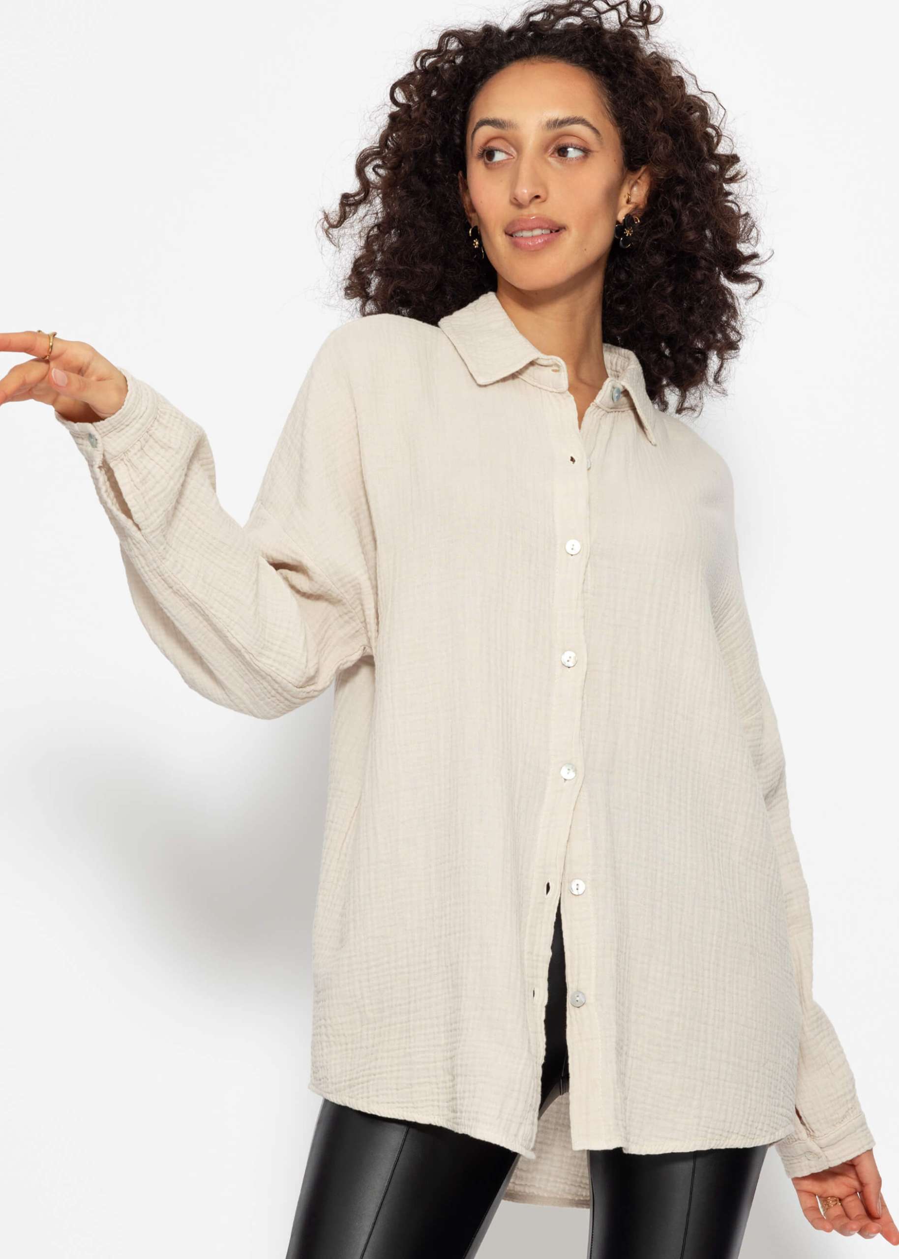 Regular fit muslin blouse - beige