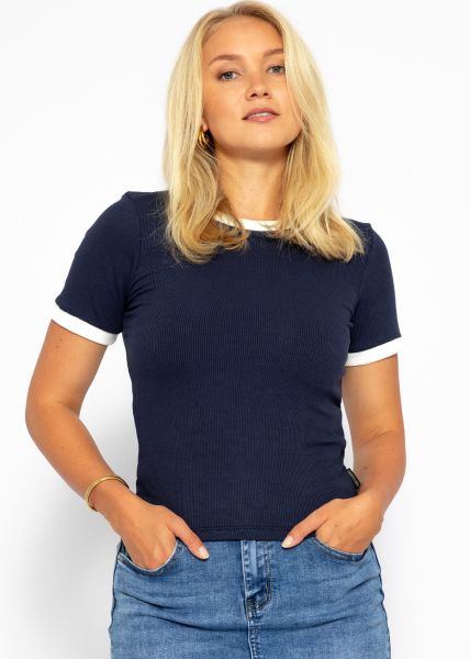 T-shirt with trims - dark blue-offwhite