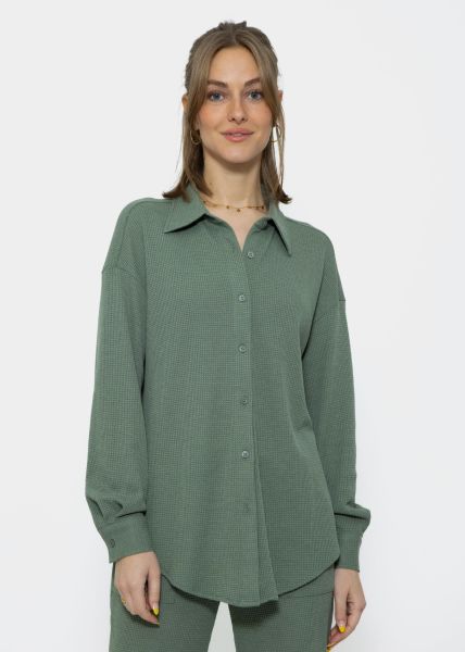 Oversize waffle piqué blouse - green