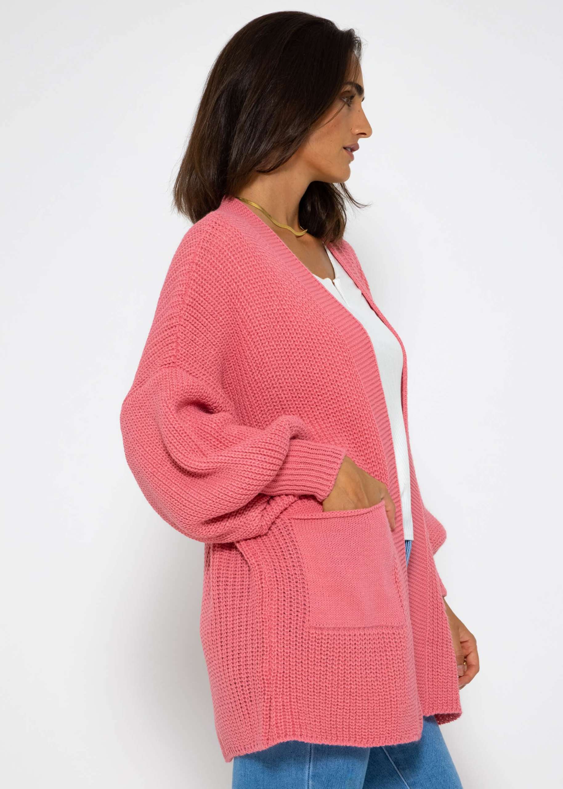 Knitted cardigan with pockets - light pink