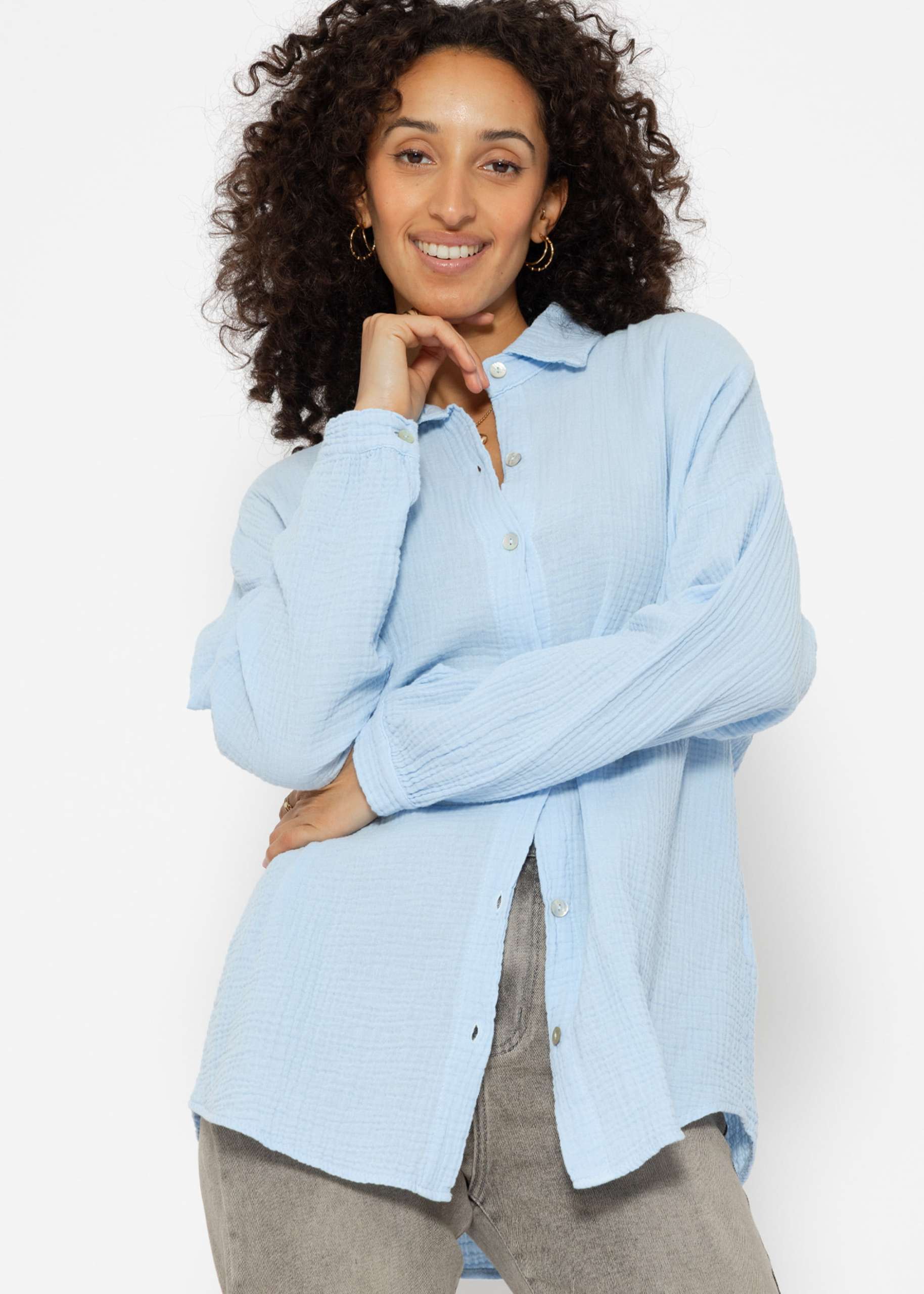 Regular fit muslin blouse - light blue