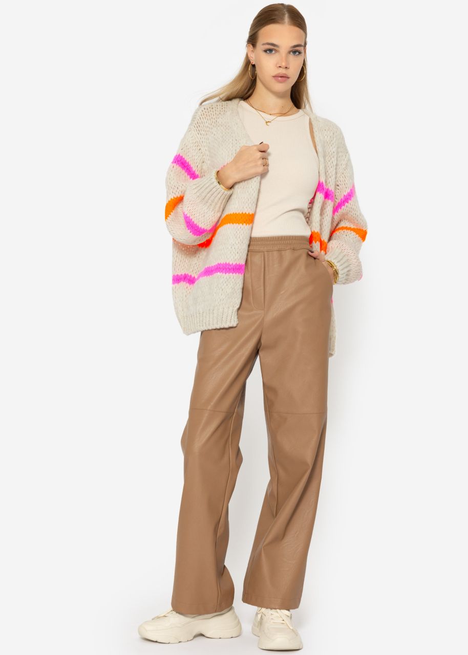 Oversize cardigan with pink and orange stripes, offwhite