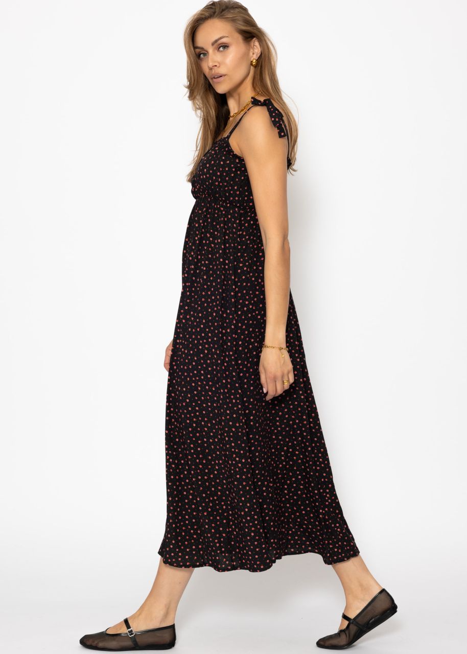 Strap dress with floral print - black