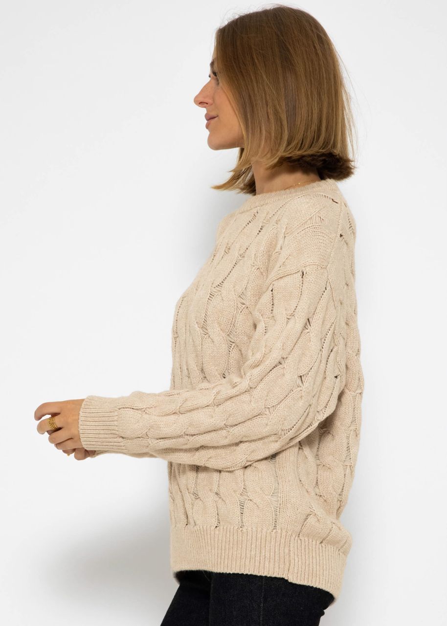 Knitted jumper with cable stitch - beige