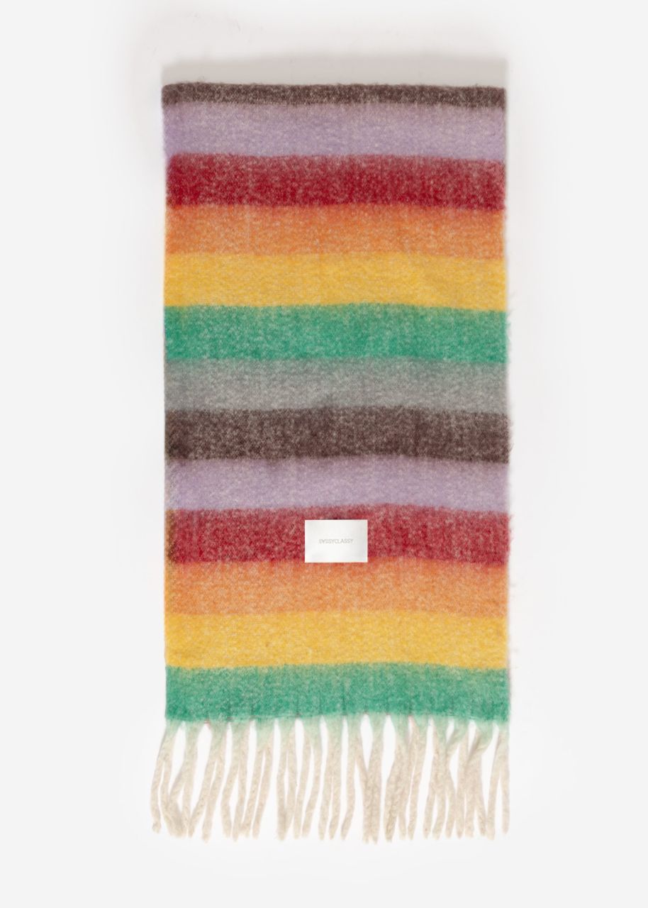 Striped fluffy scarf - yellow-red-green