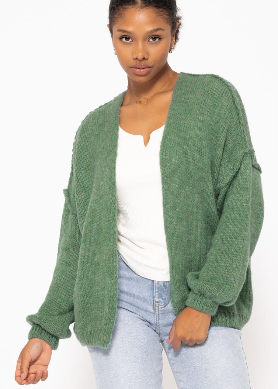 Casual cardigan with outer seams - sage green