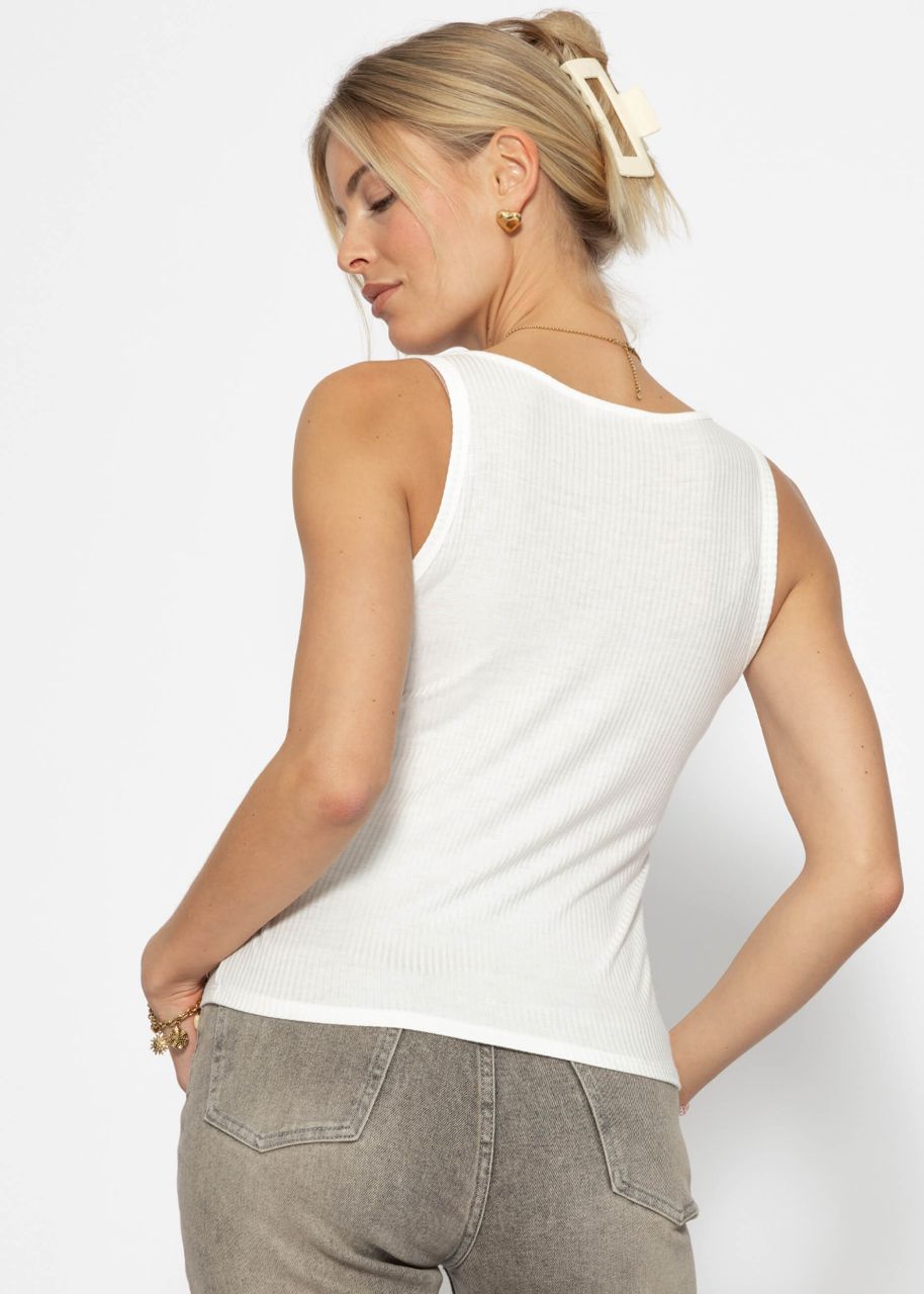 Ribbed top with V-neck - offwhite