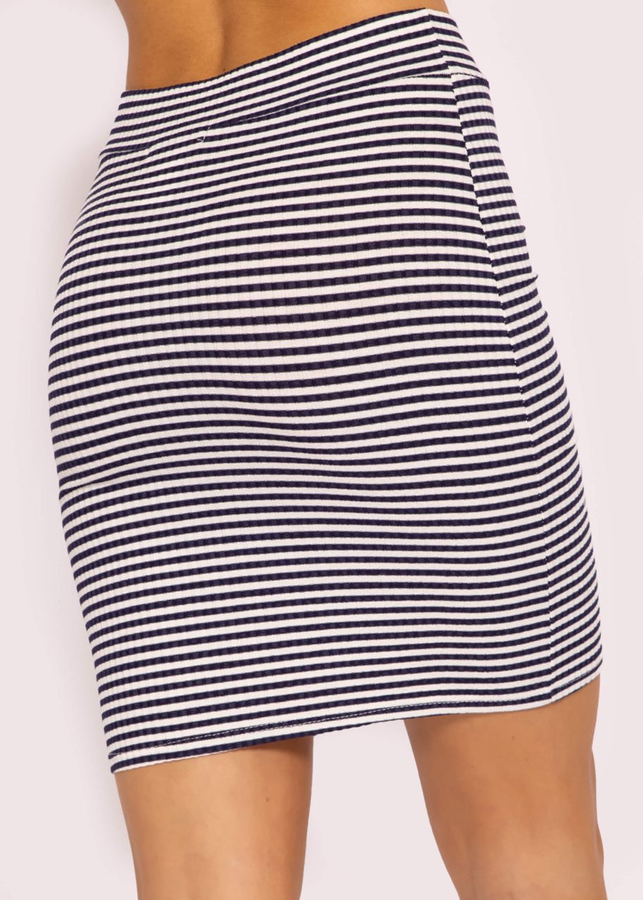 Striped rip jersey skirt, blue and white