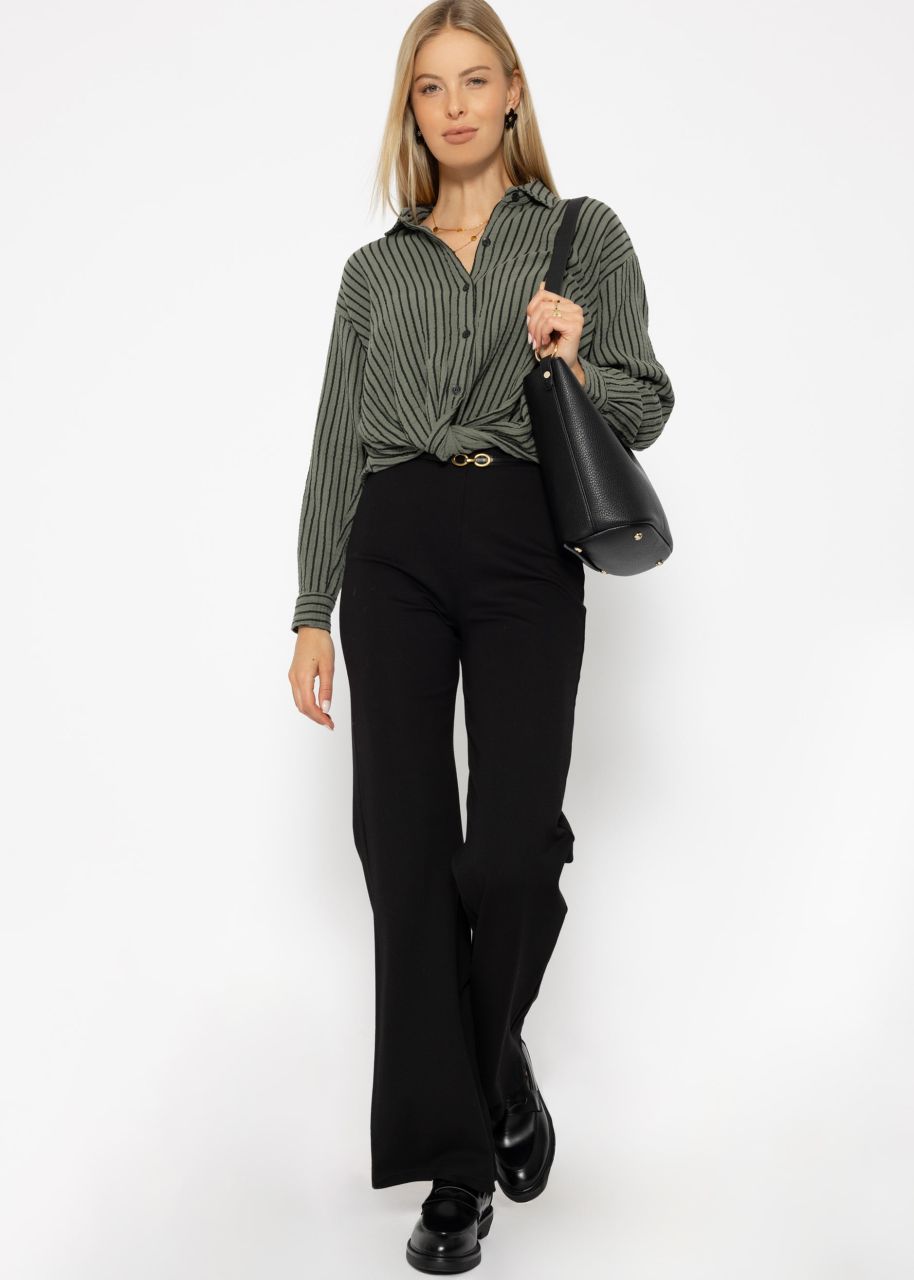 Striped muslin blouse with knot - khaki-black