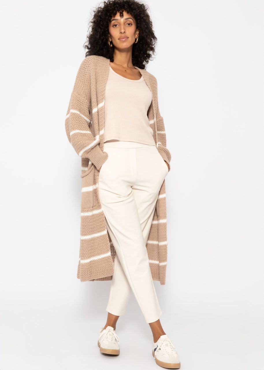 Long cardigan with stripes - beige-offwhite