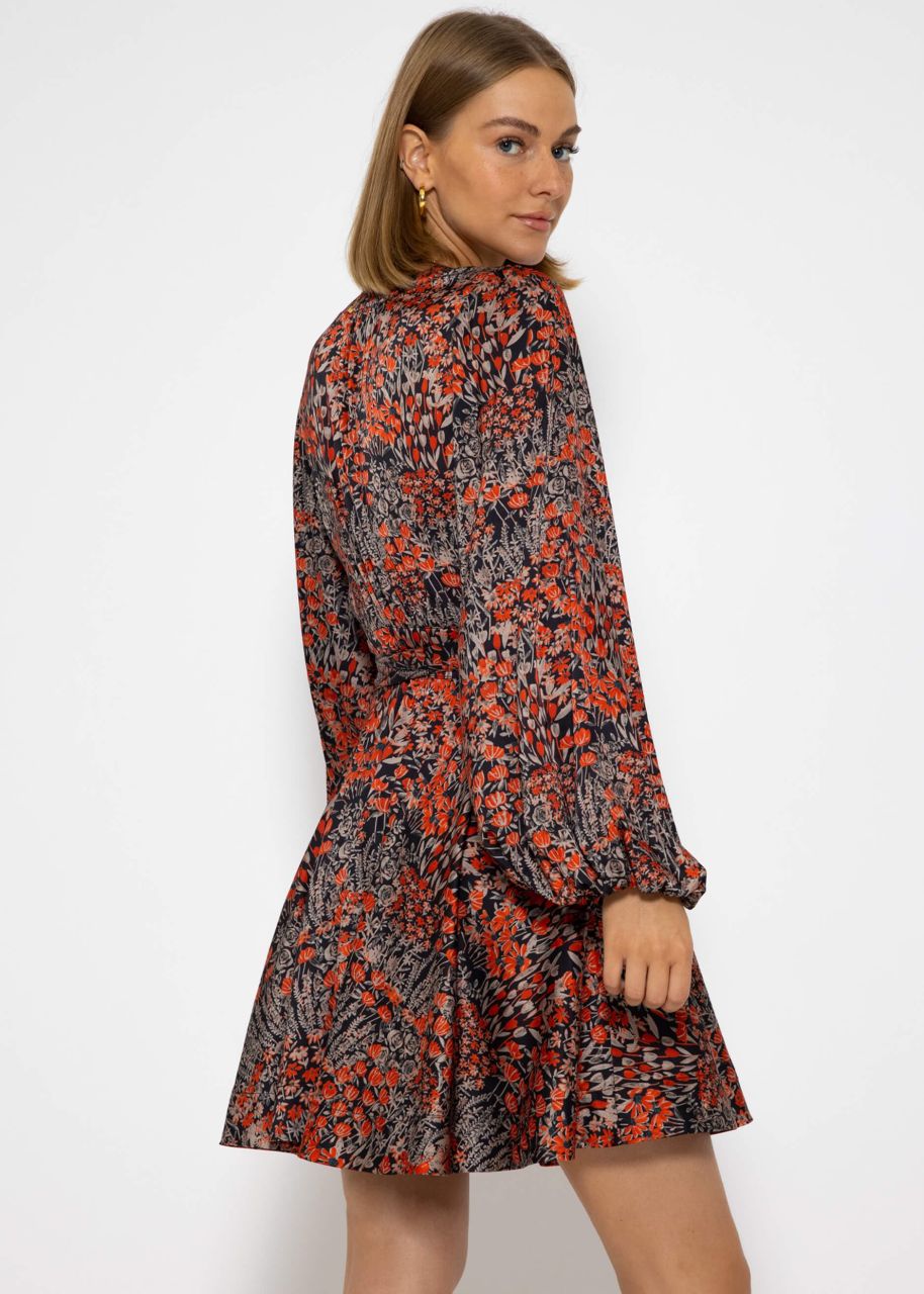 Elegant wrap dress with print - black-red