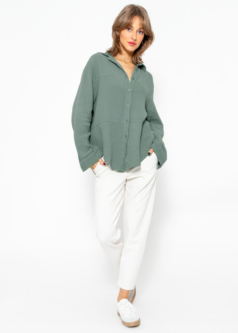 Muslin blouse with decorative stitching - sage green