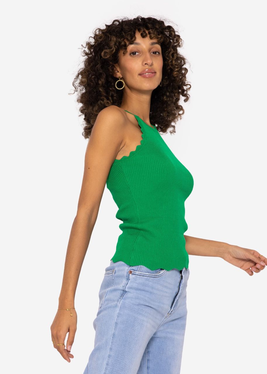 Knit top with scalloped edge, green