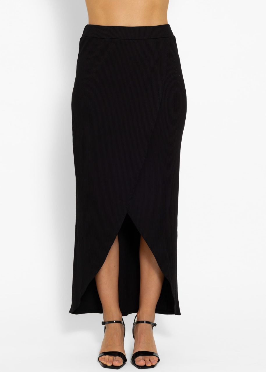 Rip jersey skirt with wrap look, black