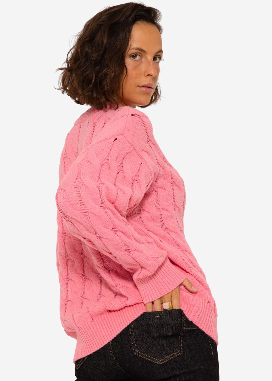 Knitted jumper with cable stitch - pink