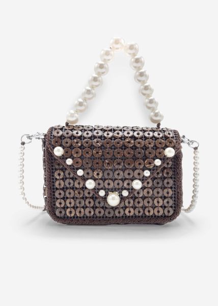 Small bag with white pearl handle - dark brown