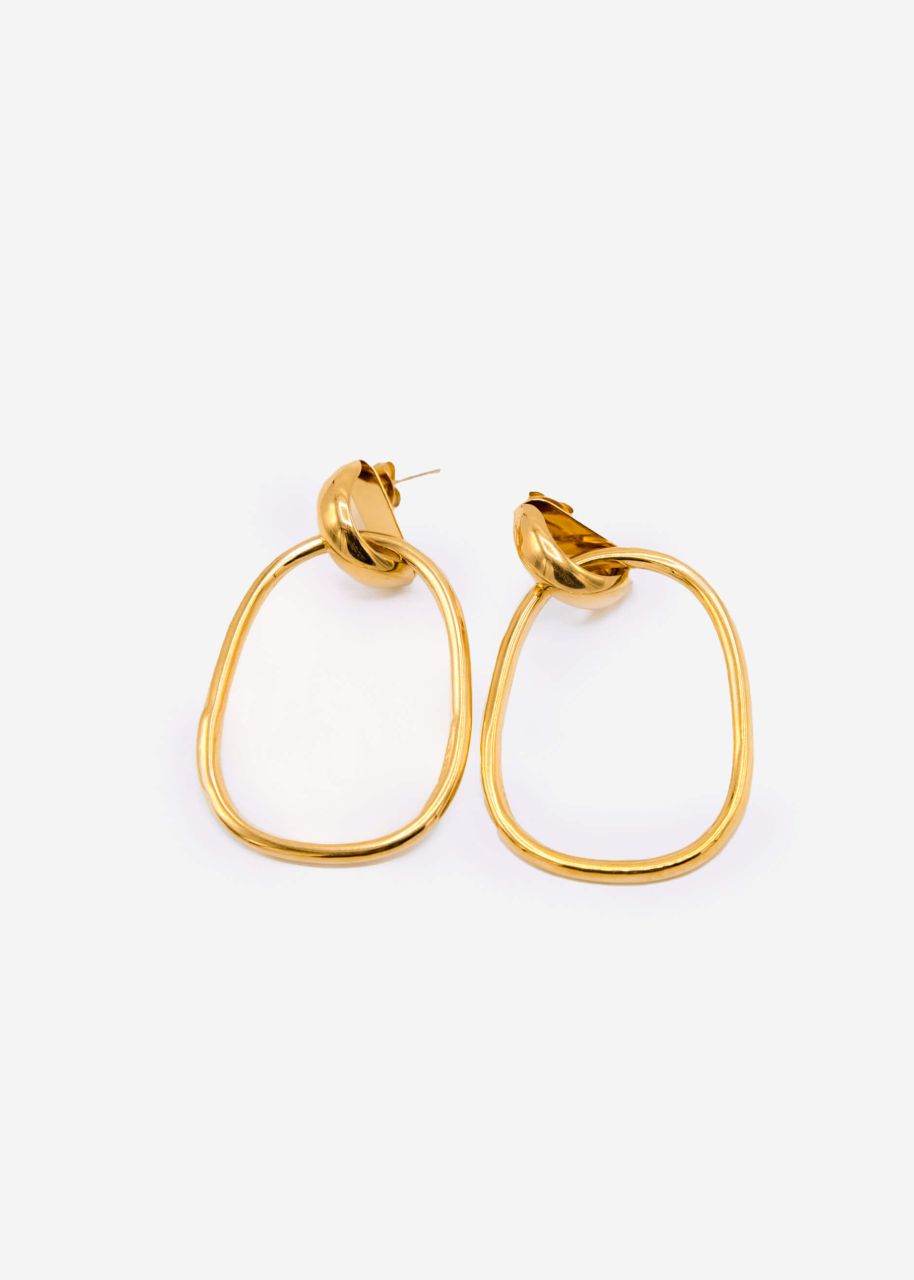 Stud earrings with oval pendant, gold