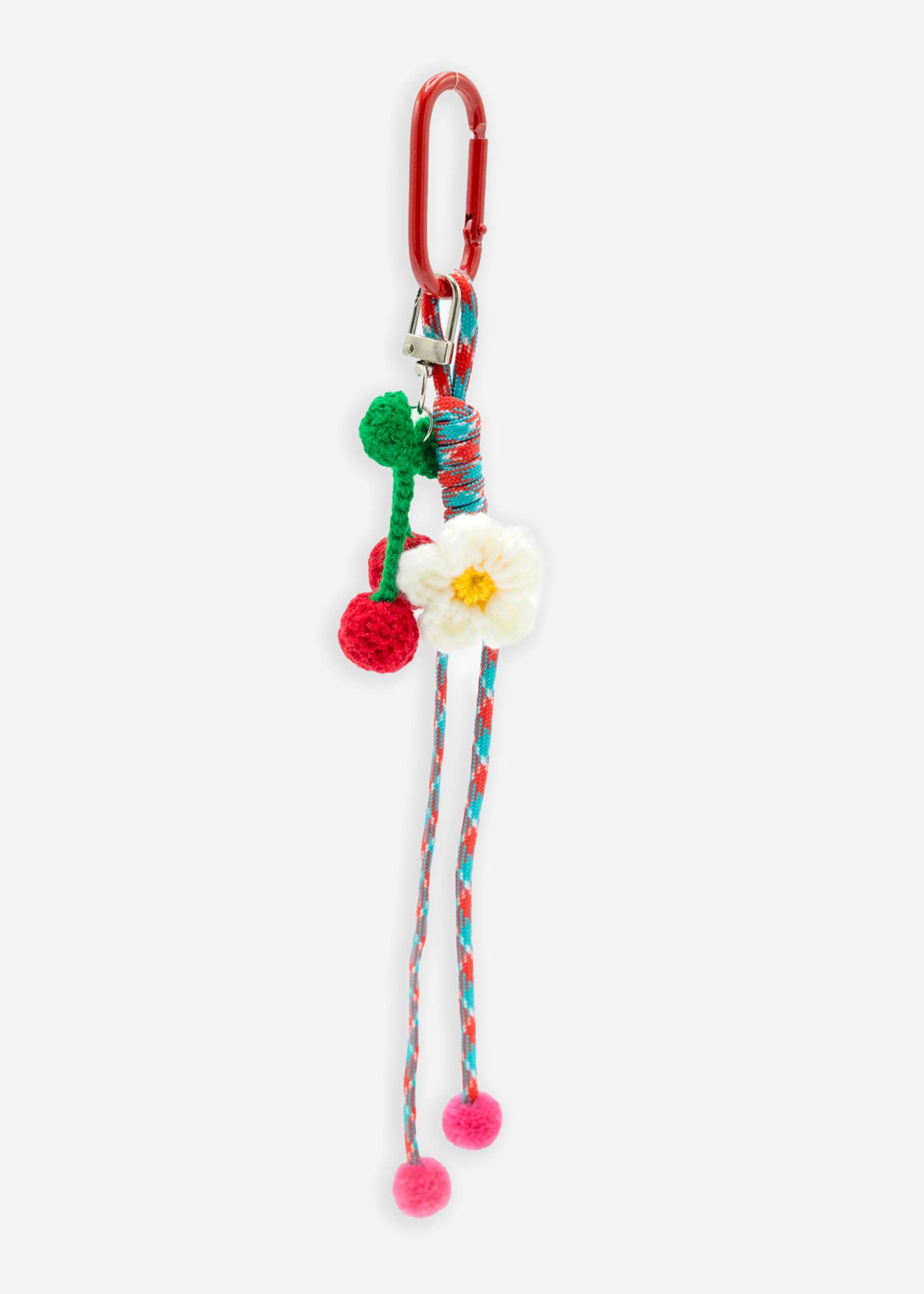 Bag charm with cherry and flower - red