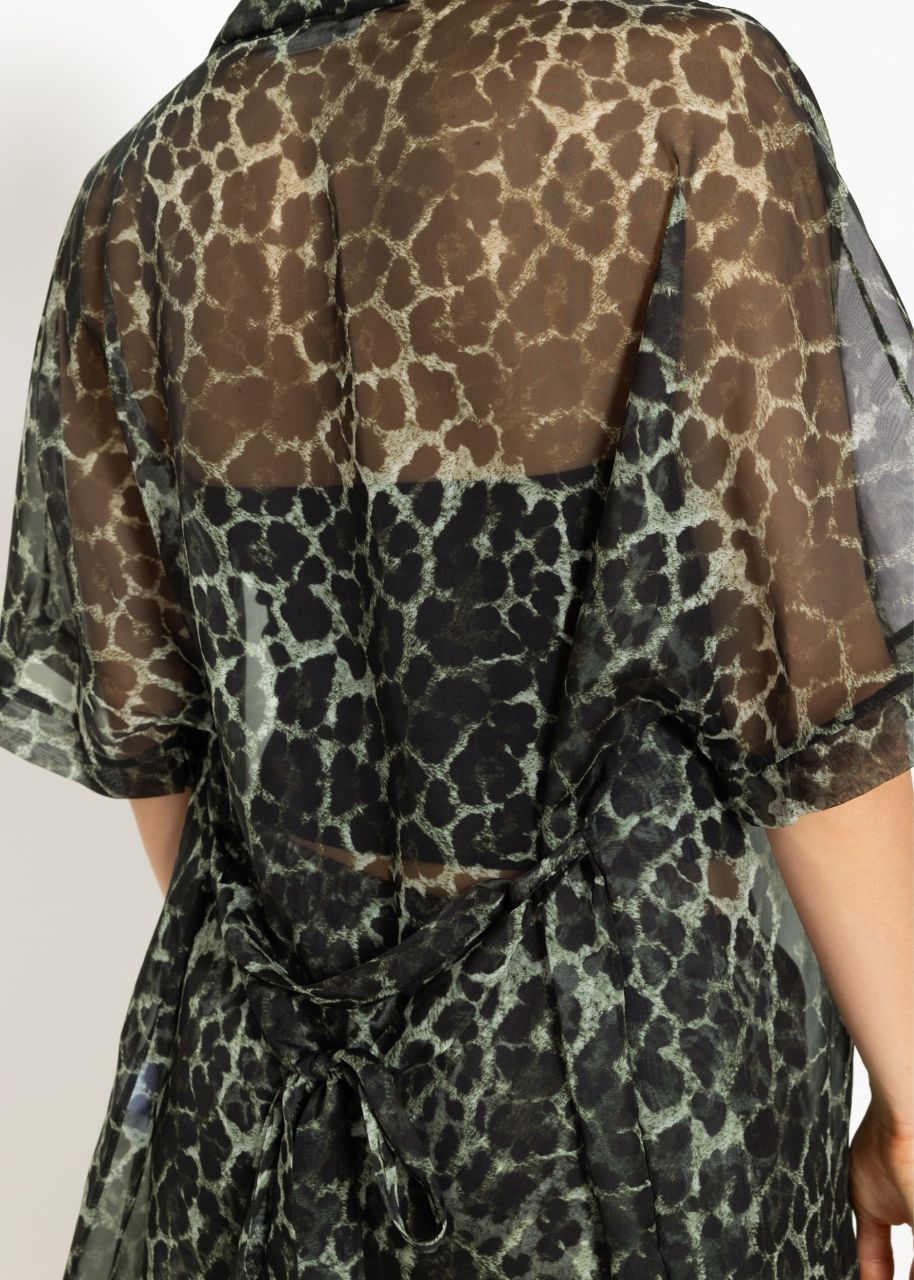 Transparent kimono with leo print - khaki