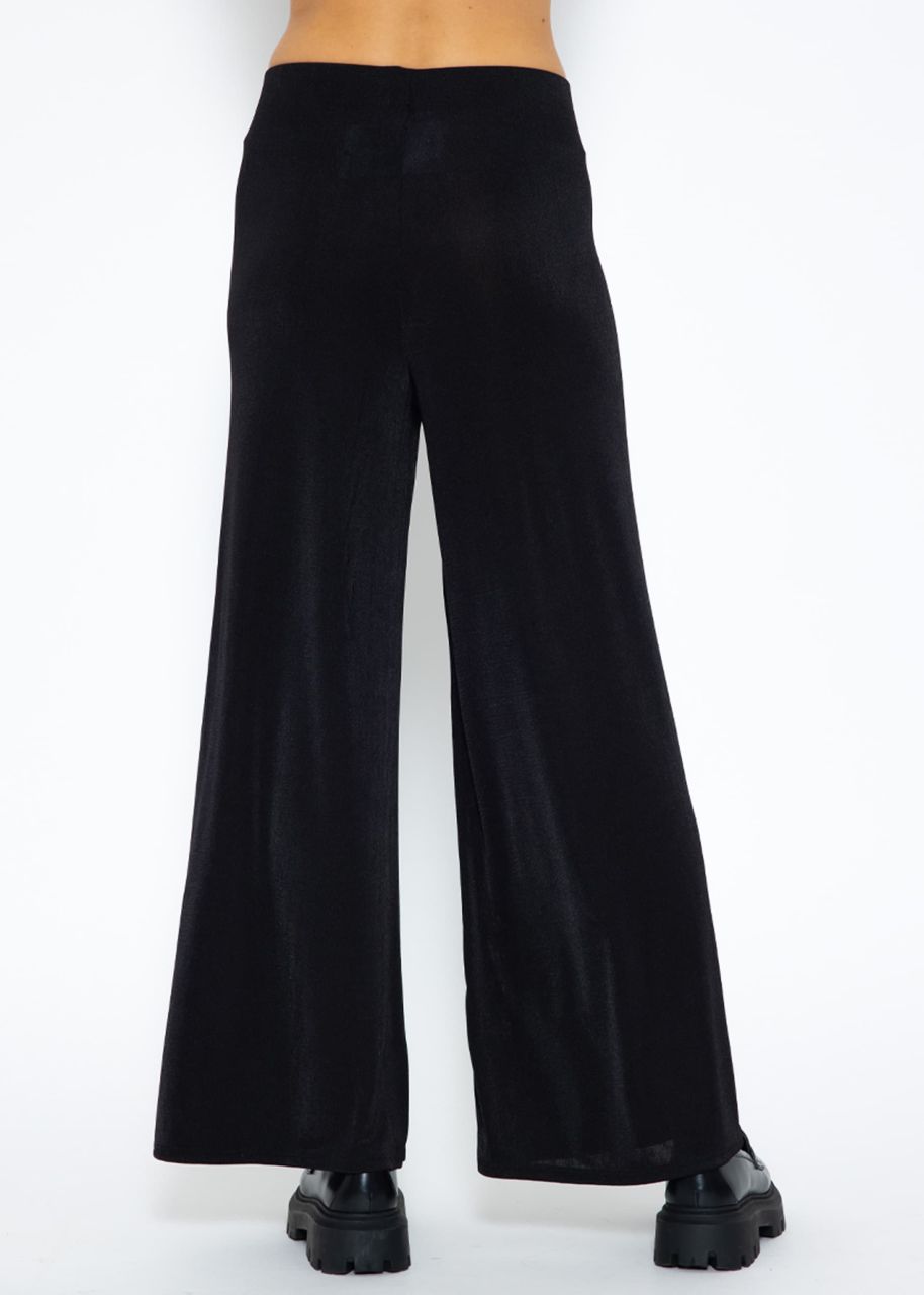 Flowing, shimmering wide-leg trousers - black