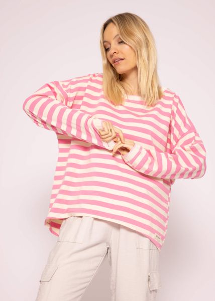 Casual long sleeve shirt with rip cuffs, pink/offwhite