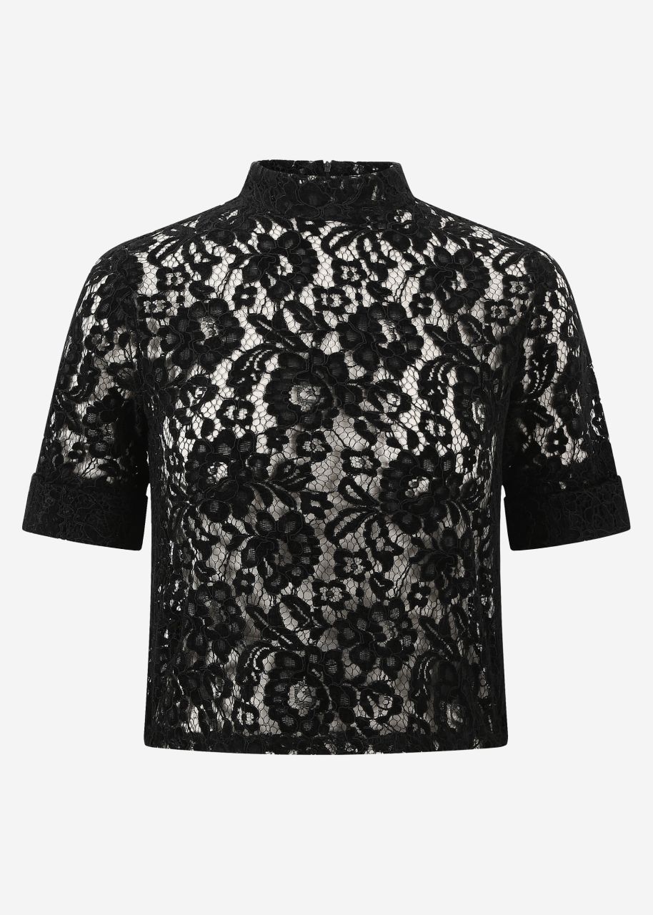 Lace shirt with velvet effect - black