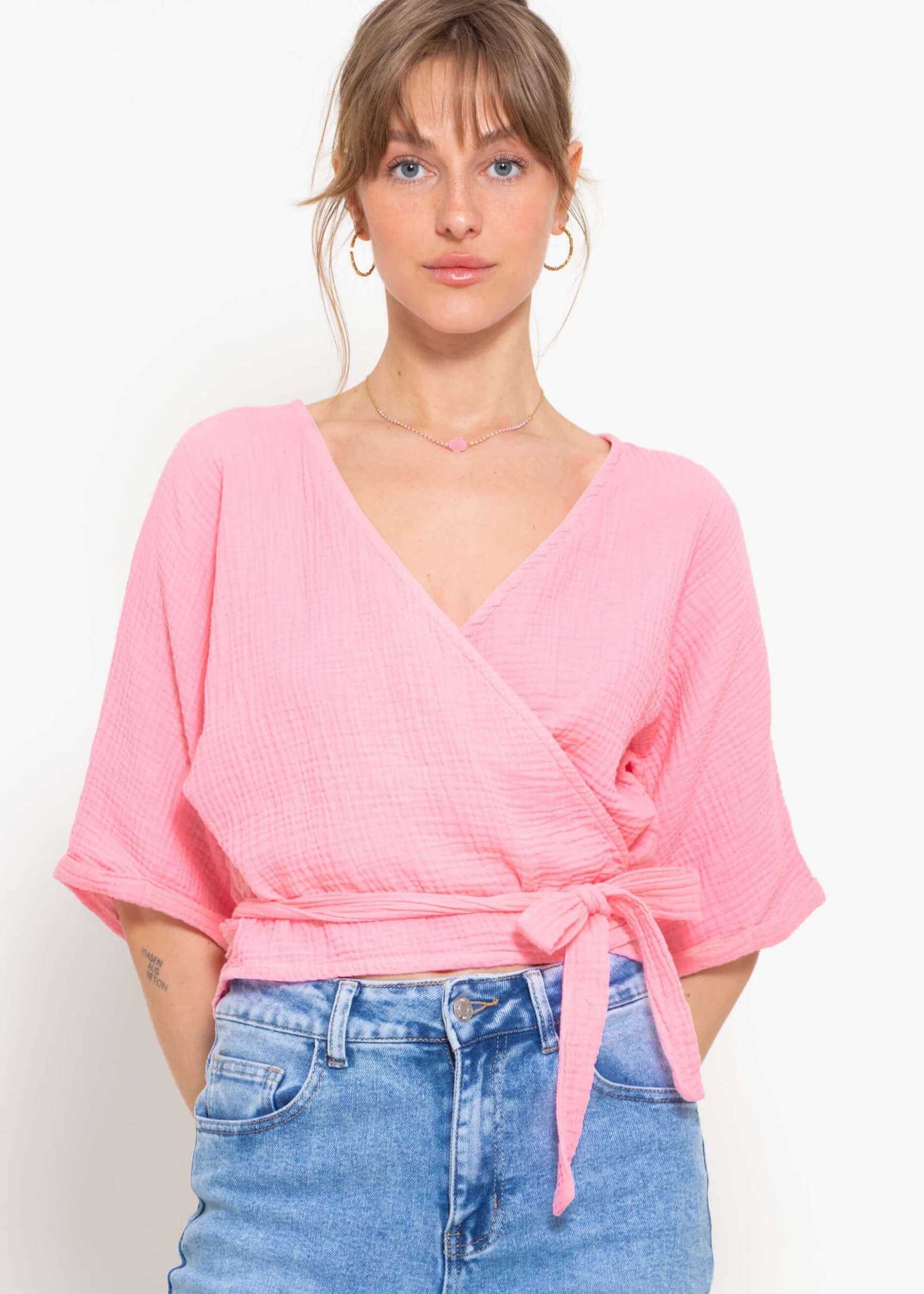 Muslin blouse for wrapping - baby pink