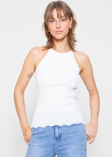 Knit top with scalloped edge, offwhite