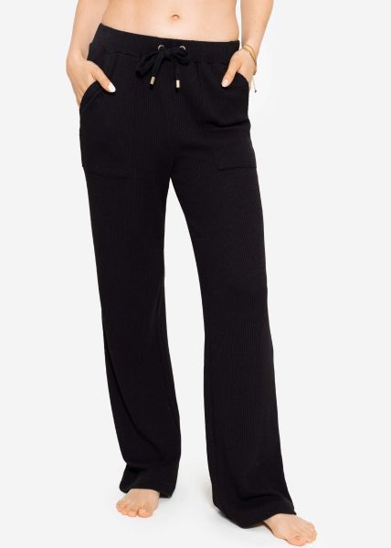 Casual pants in waffle piqué - black