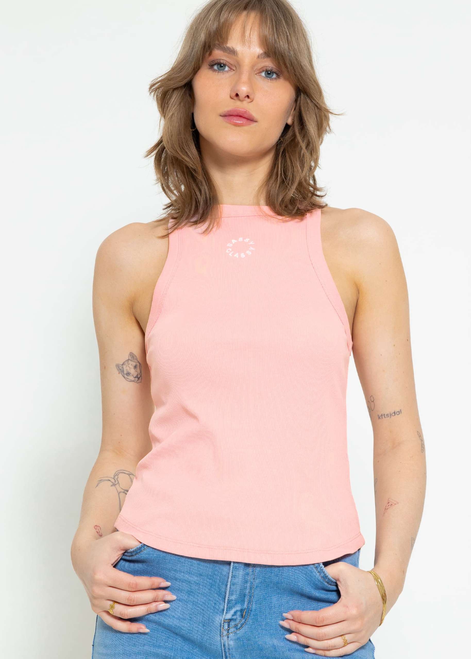 Tank top with embroidery - pink