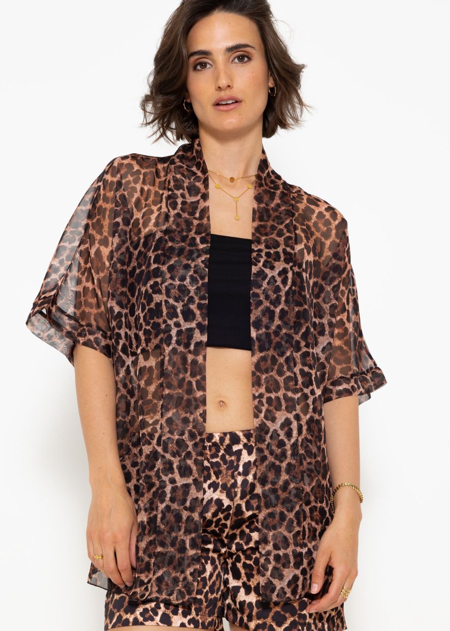 Transparent kimono with leo print - brown