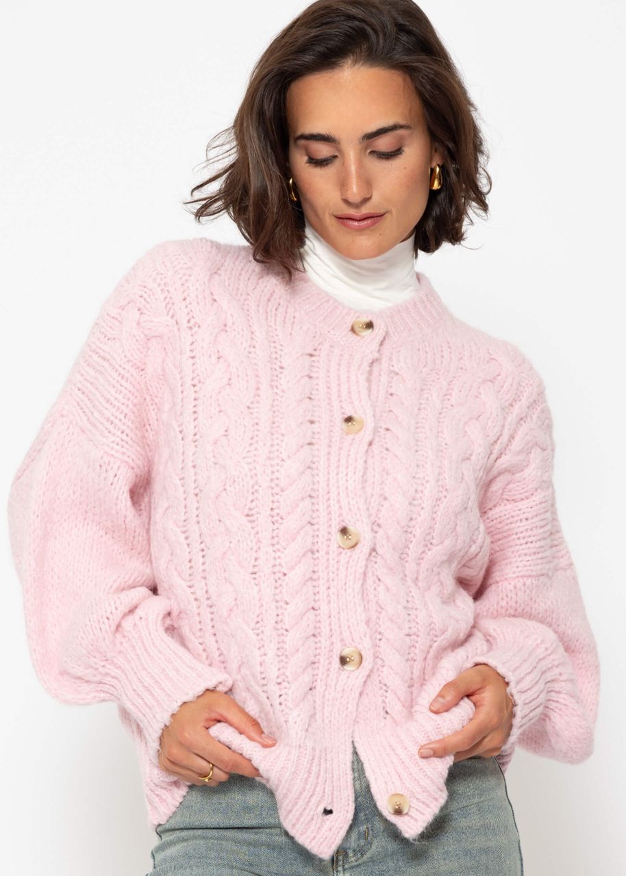 Super fluffy cardigan with cable knit pattern - pink