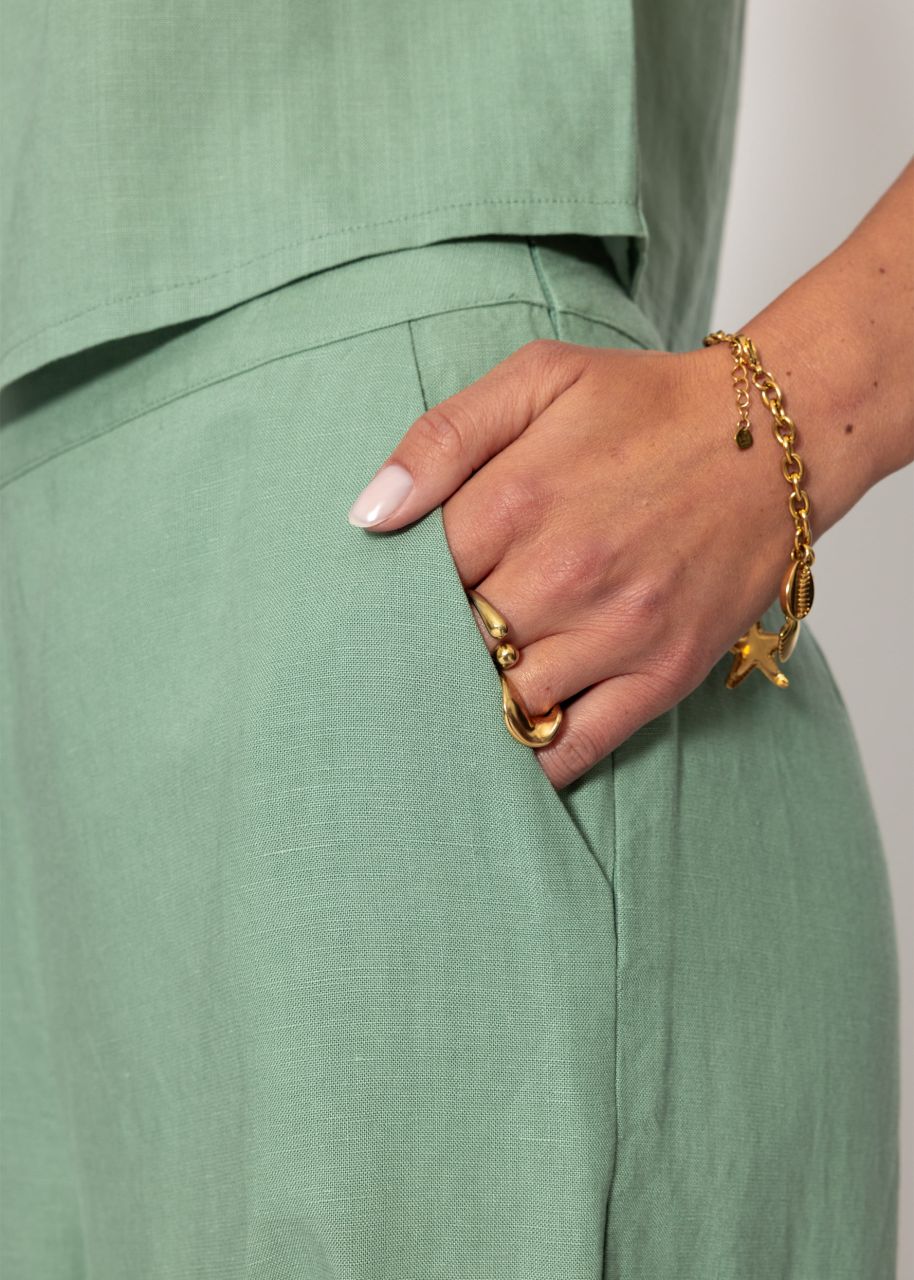 Linen straight-leg trousers - sage green