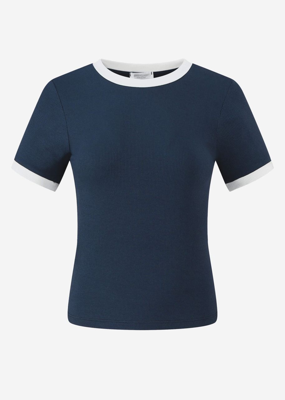 T-shirt with trims - dark blue-offwhite