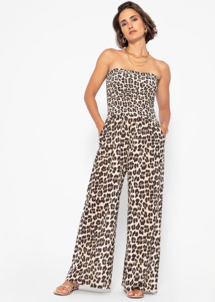 Off-the-shoulder jumpsuit with leo print - offwhite