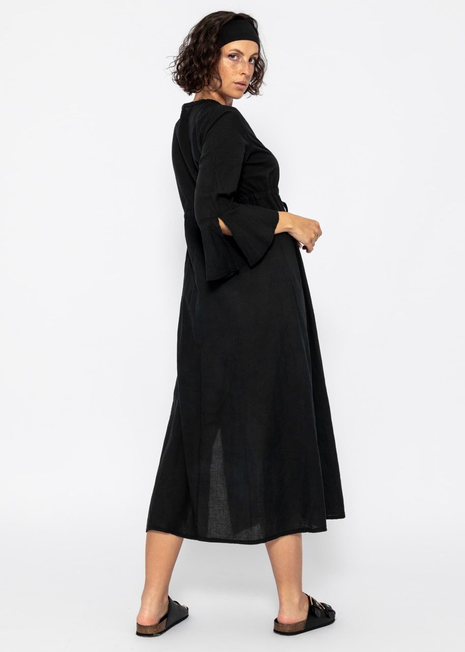 Long cotton dress with side slit - black